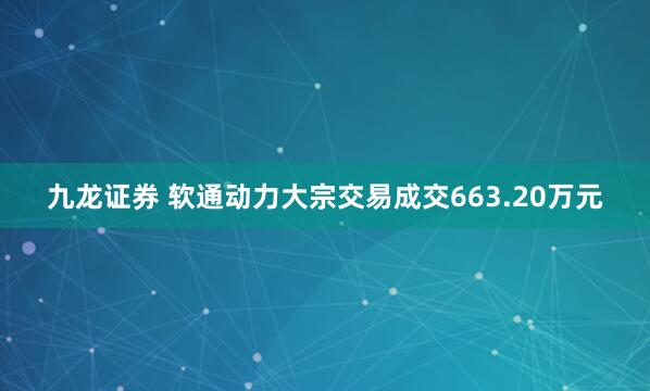 九龙证券 软通动力大宗交易成交663.20万元