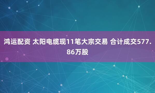 鸿运配资 太阳电缆现11笔大宗交易 合计成交577.86万股